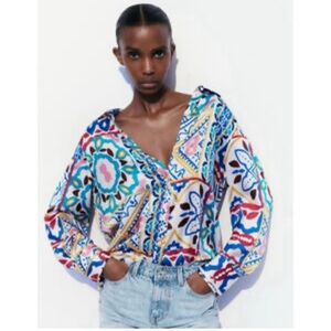 Zara Multicolor Geometric Button Down Shirt